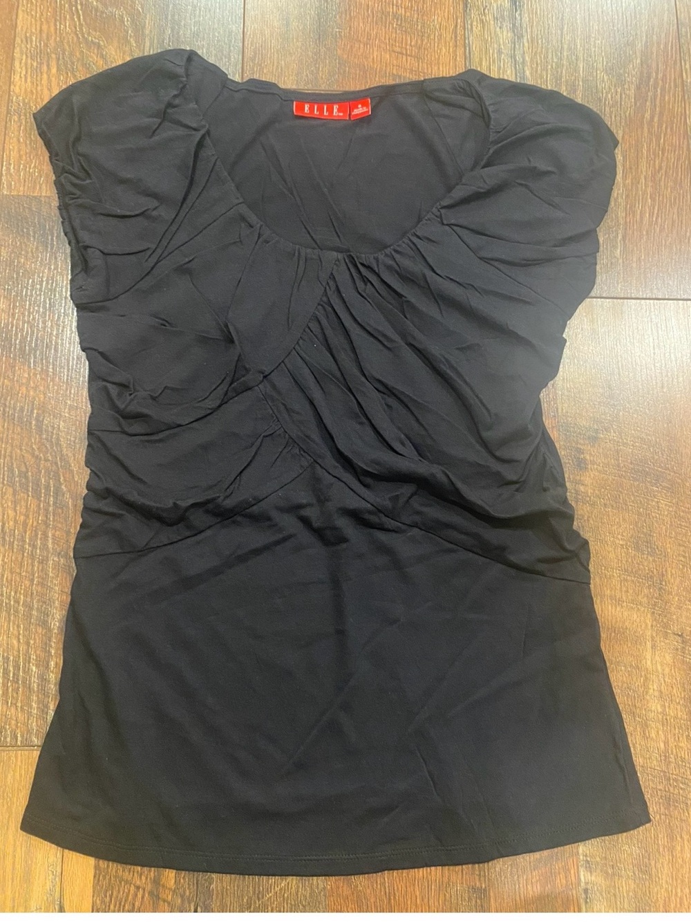 ELLE Black Ruched Scoop Neck Women's Top size small